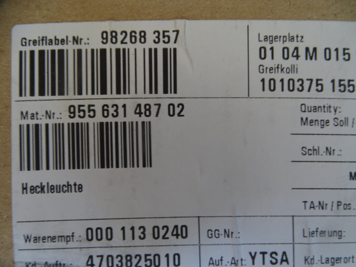 Porsche Cayenne 2008 Left rear light 95563148702 NEW